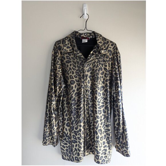Gold Disco Charades Leopard Print Button Down Blouse - Picture 1 of 8